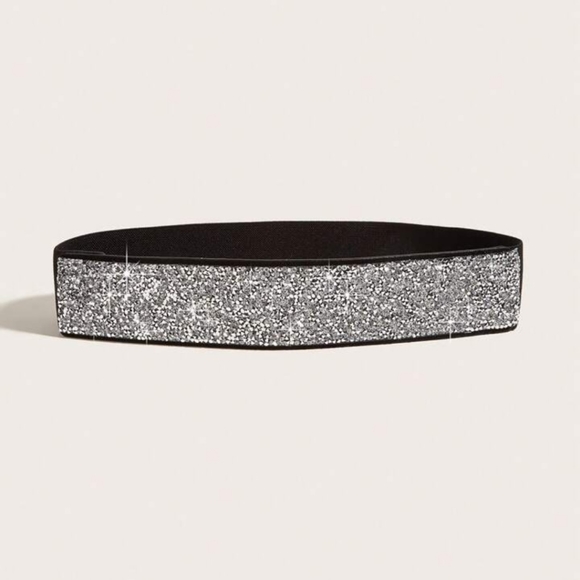 NEW Rhinestone Bling Sparkle silver and black elastic Belt - Picture 2 of 4